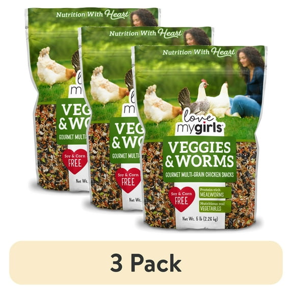 (3 pack) Love My Girls Veggies & Worms Gourmet Multi-Grain Chicken Treats, 5 lb. Bag, 1-Pack
