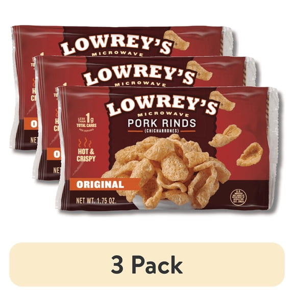(3 pack) Lowrey's Microwave Popcorn Pork Rinds, Original, 1.75oz Plastic Pouch