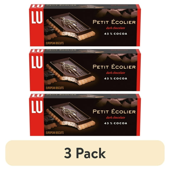 (3 pack) Lu Petit Ecolier European Dark Chocolate Biscuit Cookies, 45% Cocoa, 5.3 oz