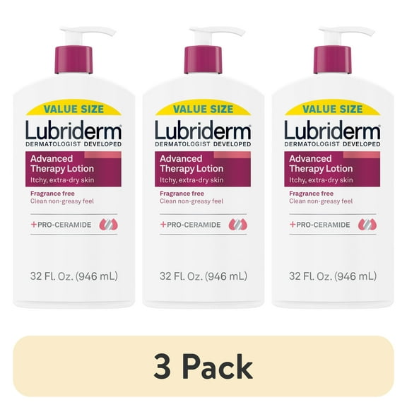 (3 pack) Lubriderm Advanced Therapy Body Lotion, Fragrance Free Moisturizer for Dry Skin, 32 oz