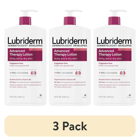 (3 pack) Lubriderm Advanced Therapy Fragrance Free Lotion, Vitamin E, 24 fl. oz