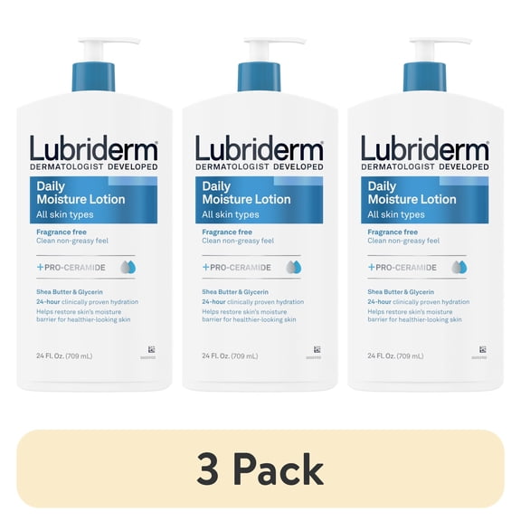 (3 pack) Lubriderm Daily Moisture Body Lotion Pro-Ceramide, Fragrance Free, 24 Fl oz