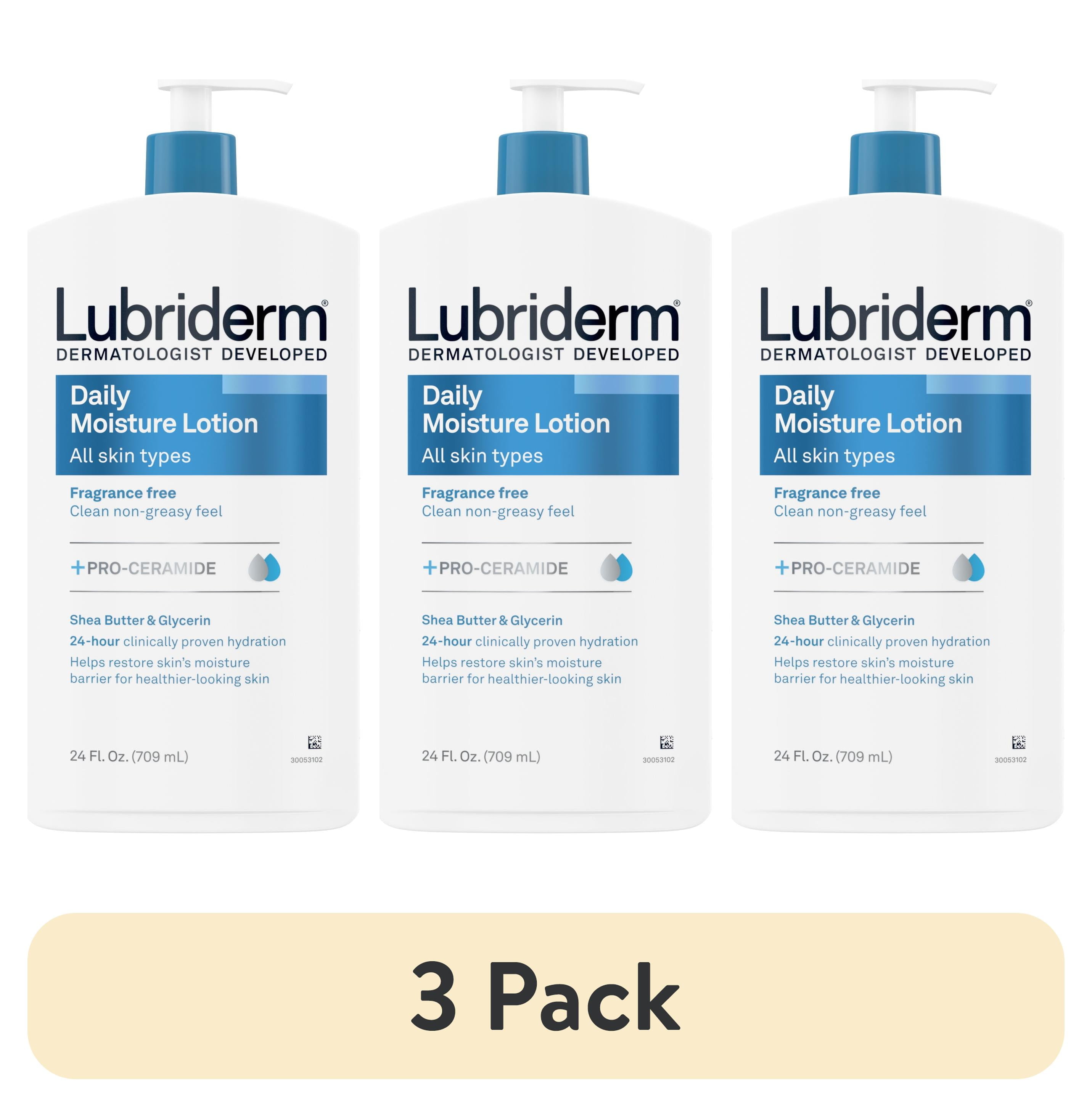 (3 pack) Lubriderm Daily Moisture Body Lotion + Pro-Ceramide, Fragrance Free, 24 Fl oz