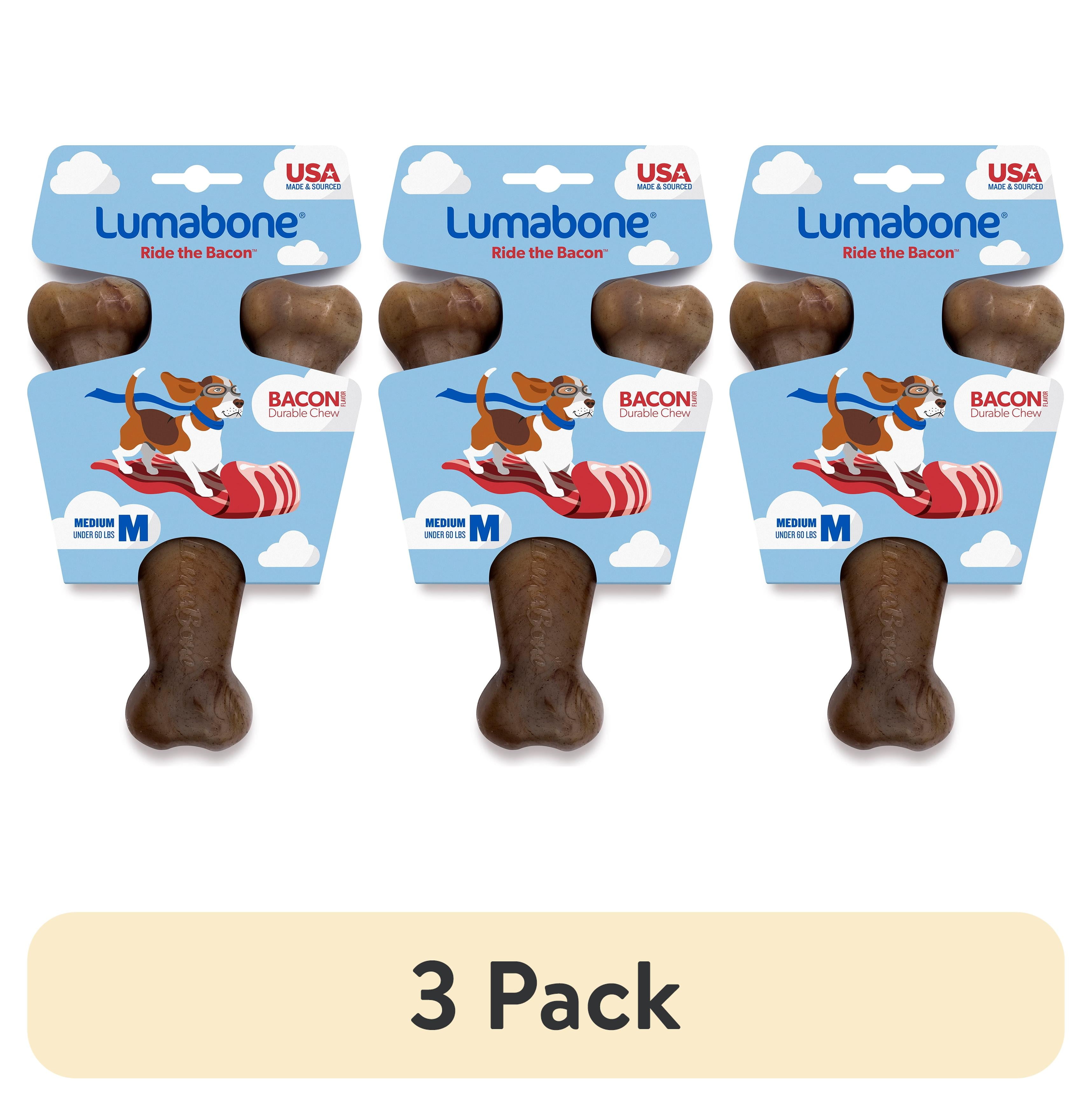 (3 pack) Lumabone Real Bacon Durable Wishbone Dog Chew Toy, Medium