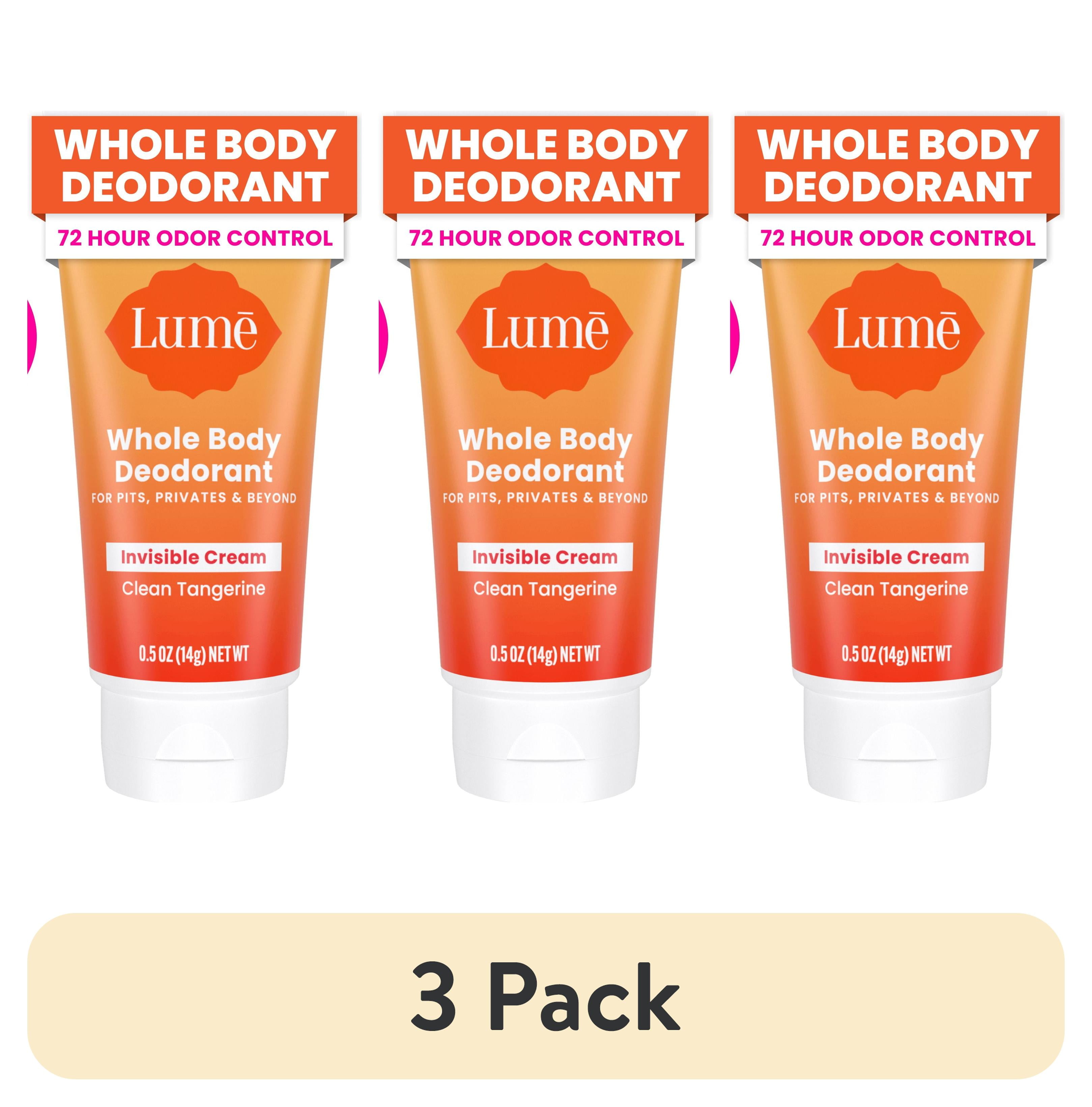 (3 pack) Lume Whole Body Women’s Deodorant - Trial Size Invisible Cream Aluminum Free - Clean Tangerine - .5oz Tube