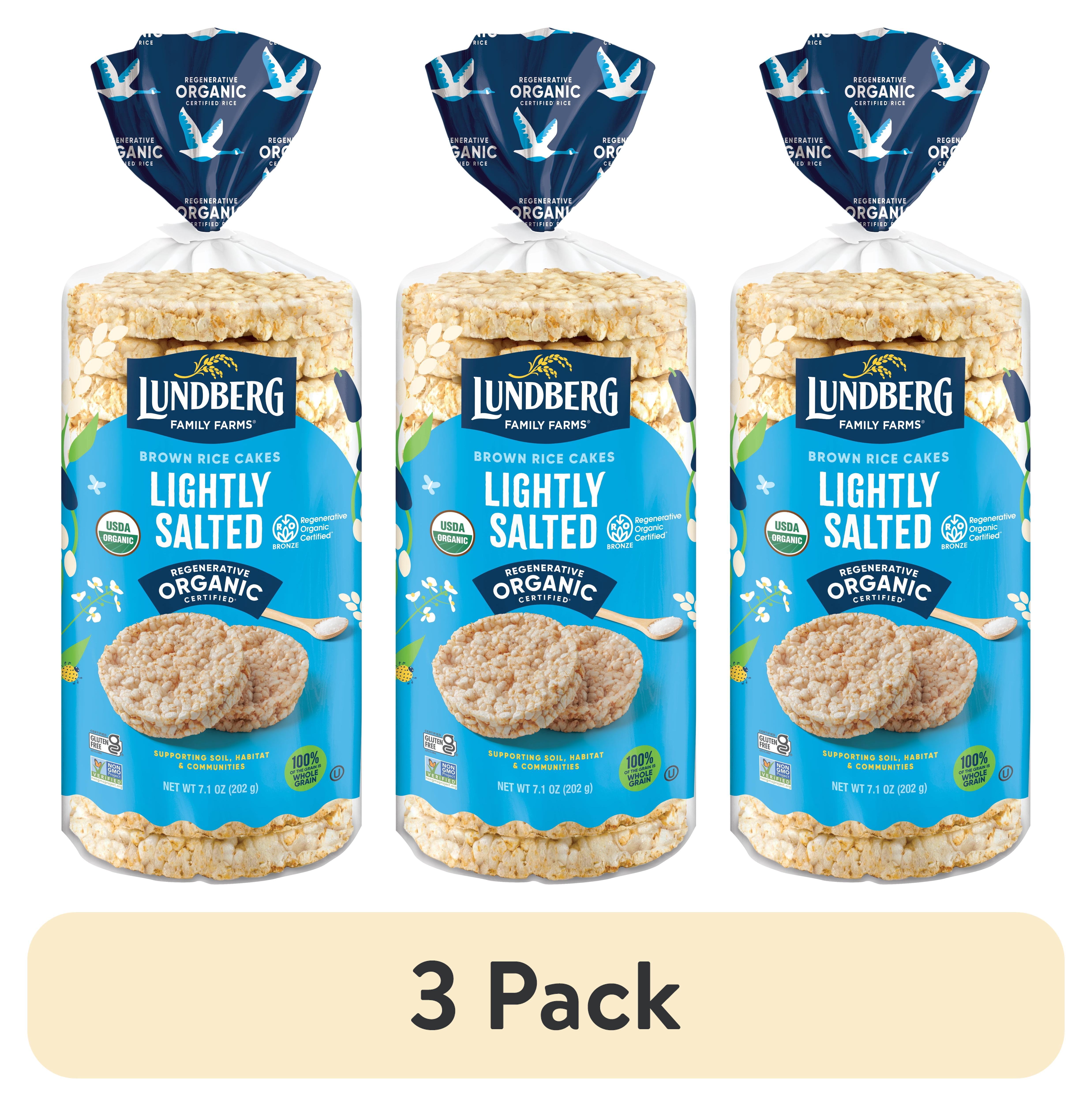 (3 pack) Lundberg Organic Brown Rice Cakes, Lightly Salted, Vegan, Gluten-Free, 7.1 Ounces