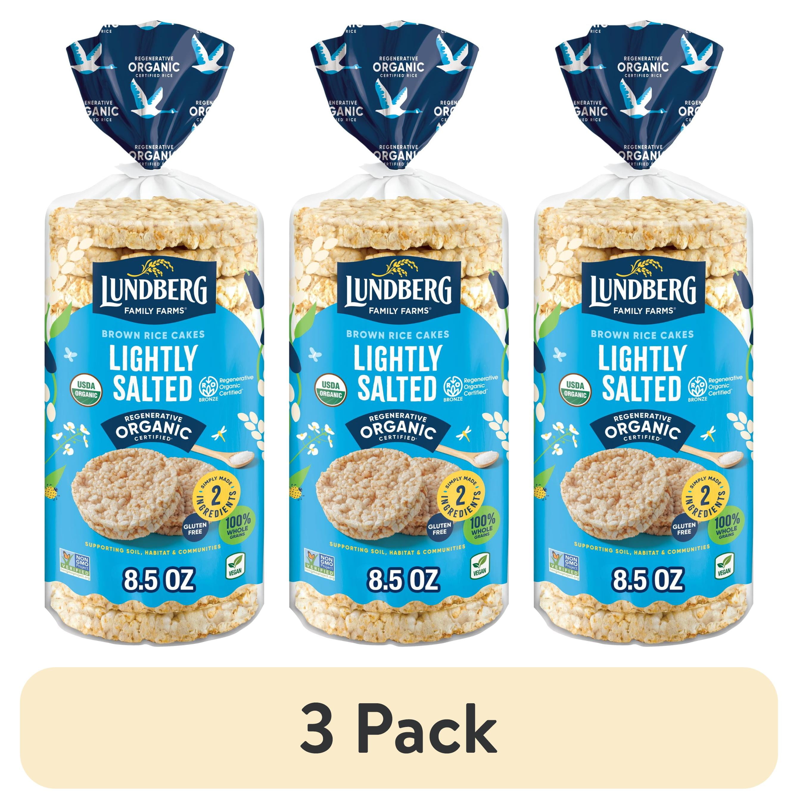 (3 pack) Lundberg Organic Brown Rice Cakes, Lightly Salted, Vegan, Gluten-Free, 8.5 Ounces