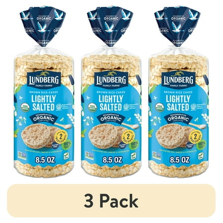 (3 pack) Lundberg Organic Brown Rice Cakes, Lightly Salted, Vegan, Gluten-Free, 8.5 Ounces