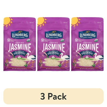 (3 pack) Lundberg Organic Jasmine Rice - Regenerative Organic Certified, 2lb Resealable Bag