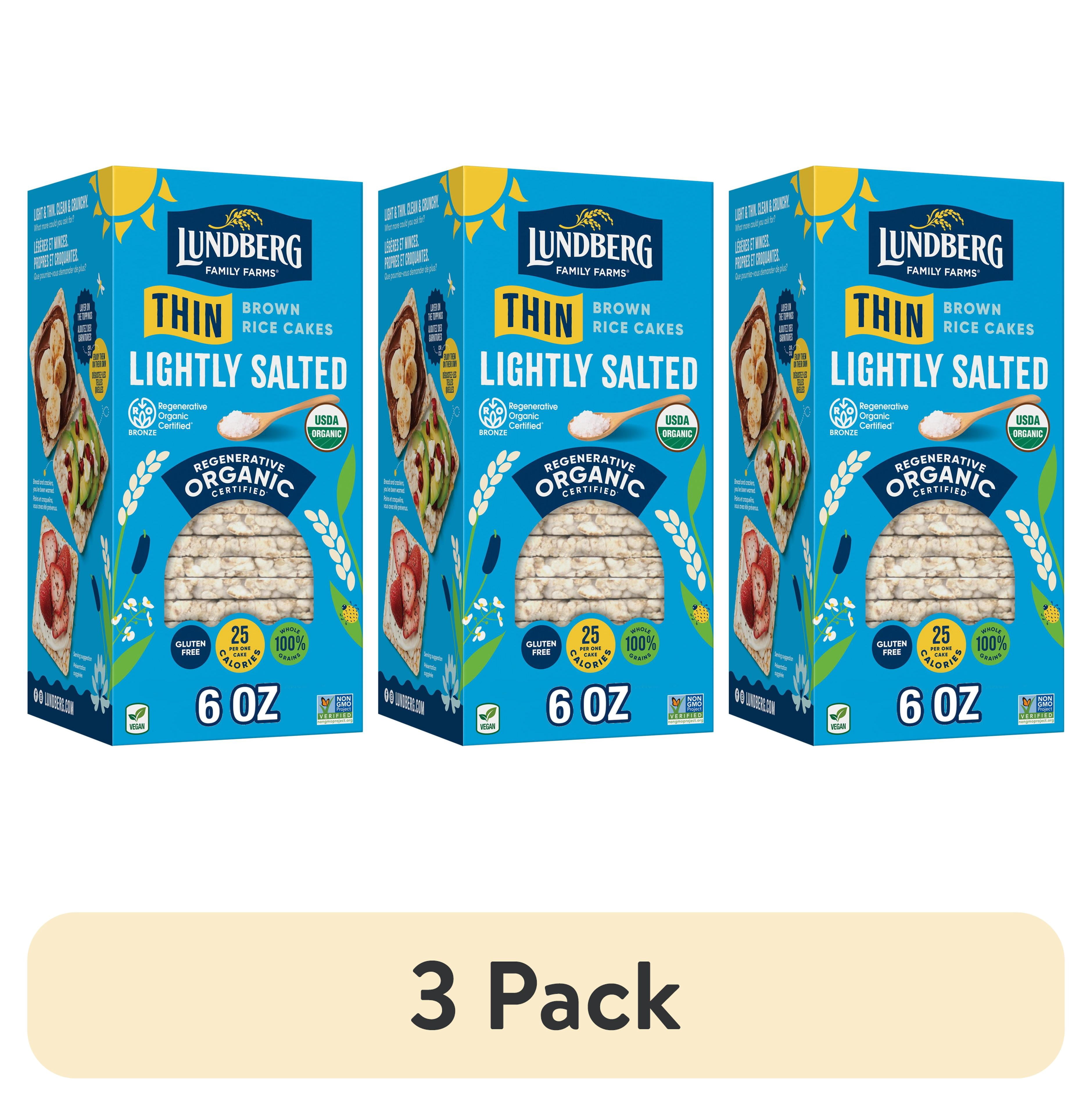 (3 pack) Lundberg Family Farms Organic Thin Brown Rice Cakes, Lightly Salted, Vegan, Gluten-Free, 6 Oz
