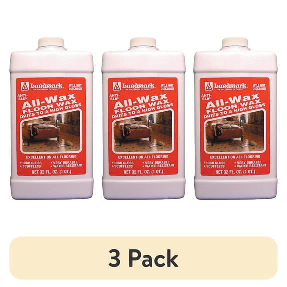 (3 pack) Lundmark All Wax High Gloss Anti-Slip Floor Wax Liquid 32 oz.