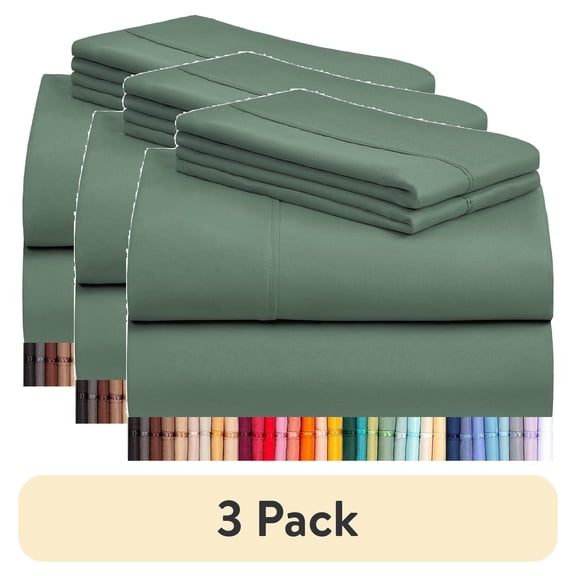 (3 pack) LuxClub 4 PC Queen Sheet Set, Breathable Luxury Bed Sheets, Deep Pockets Wrinkle Free Cooling Sheets Machine Washable Hotel Bedding Silky Soft - Tree Moss Green Queen