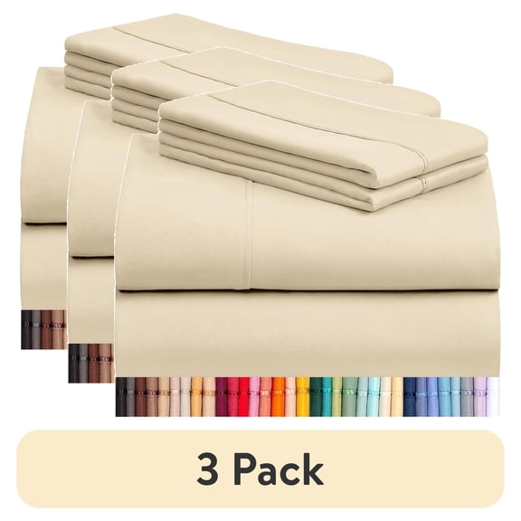 (3 pack) LuxClub 4 PC Queen Sheet Set, Queen Size, Deep Pockets Wrinkle Free Cooling Bed Sheets Machine Washable Hotel Bedding Silky Soft - Cream Queen