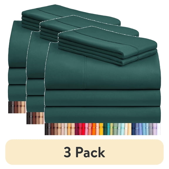 (3 pack) LuxClub 5PC Split King Sheet Set, Deep Pockets Wrinkle Free Cooling Bed Sheets Hotel Bedding for Women, Men, Includes 2 Fitted Sheet, 1 Flat Sheet and 2 PillowcasesSoft Emerald