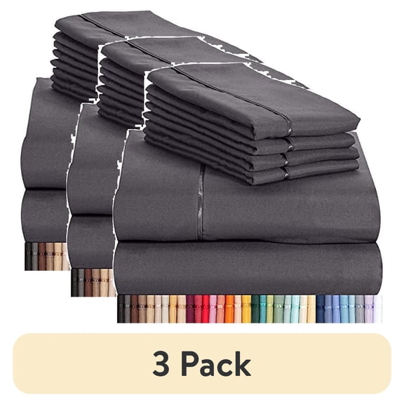 (3 pack) Luxclub King Cooling Sheets Microfiber Bed Sheet Set, Deep Pocket Soft Bedding Set, Grey, 4 Piece