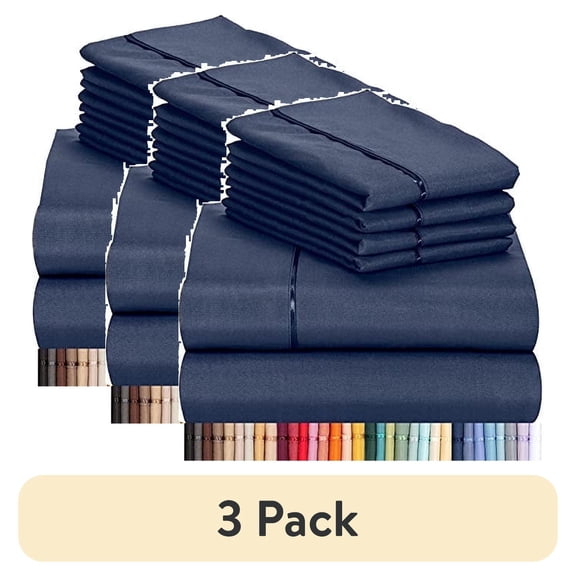 (3 pack) Luxclub Cooling 6 Pc Microfiber Sheet Set, Deep Pocket Soft & Breathable Bed Sheets, Full Size, Navy