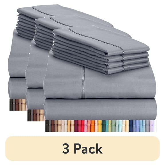 (3 pack) Luxclub Cooling 6 pc Microfiber Sheet Set, Silver Full- Soft, and Deep Pocketed Comfortable Bed Sheets