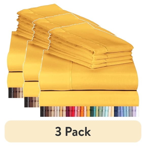 (3 pack) Luxclub Deep Pocket Cooling Microfiber Sheet Set, 6 Piece California King, Medallion Gold