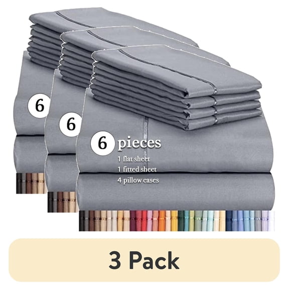(3 pack) Luxclub Microfiber Cooling Bed Sheet Set, 6-Piece, Ultra Soft, Queen, Silver
