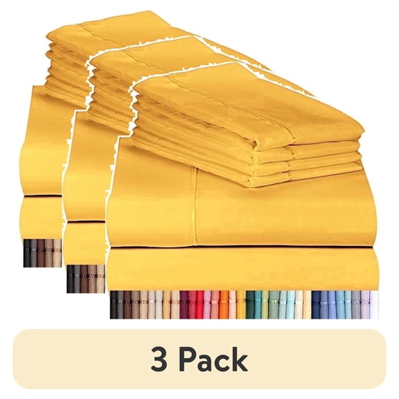 (3 pack) Luxclub Twin Bed Sheet Set, Soft Microfiber, 4 Piece, Deep Pocket Cooling Bedding, Twin Size, Medallion Gold