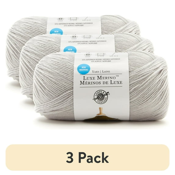 (3 pack) Luxe Merino Solid Yarn by Loops & Threads - Yarn for Knitting - Crochet - Weaving - and Arts & Crafts - Blue Dawn - Wool Blend - 5.3 oz