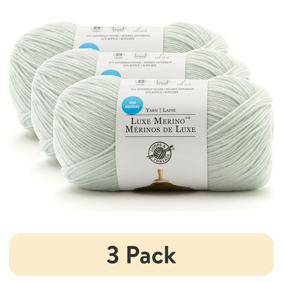 (3 pack) Luxe Merino Solid Yarn by Loops & Threads - Yarn for Knitting - Crochet - Weaving - and Arts & Crafts - Blue - Wool Blend - 5.3 oz