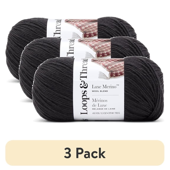 (3 pack) Luxe Merino Solid Yarn by Loops & Threads - Yarn for Knitting - Crochet - Weaving - and Arts & Crafts - Brown - Wool Blend - 5.3 oz