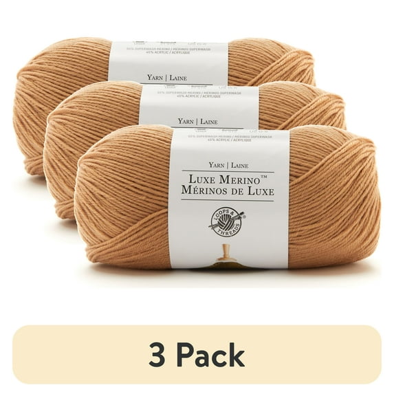 (3 pack) Luxe Merino Solid Yarn by Loops & Threads - Yarn for Knitting - Crochet - Weaving - and Arts & Crafts - Orange - Wool Blend - 5.3 oz