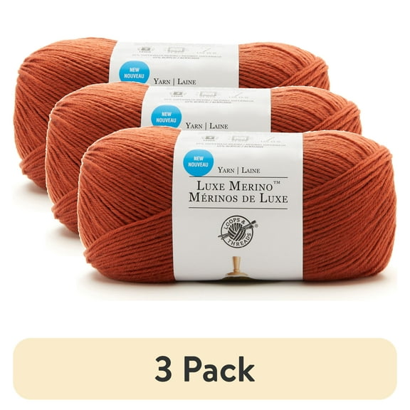 (3 pack) Luxe Merino Solid Yarn by Loops & Threads - Yarn for Knitting - Crochet - Weaving - and Arts & Crafts - Orange - Wool Blend - 5.3 oz