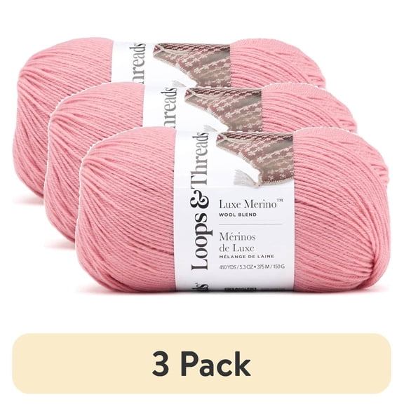 (3 pack) Luxe Merino Solid Yarn by Loops & Threads - Yarn for Knitting - Crochet - Weaving - and Arts & Crafts - Pink - Wool Blend - 5.3 oz