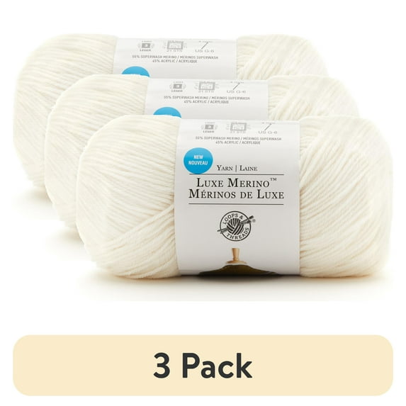 (3 pack) Luxe Merino Solid Yarn by Loops & Threads - Yarn for Knitting - Crochet - Weaving - and Arts & Crafts - White - Wool Blend - 5.3 oz