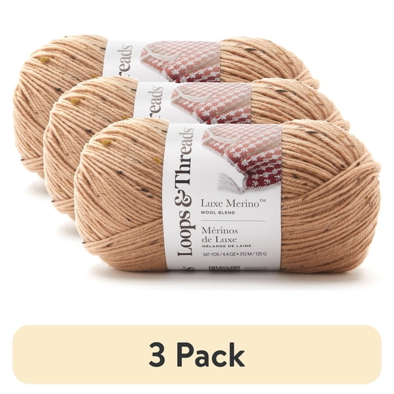 (3 pack) Luxe Merino Tweed Yarn by Loops & Threads - Yarn for Knitting - Crochet - Weaving - and Arts & Crafts - Brown - Wool Blend - 4.4 oz