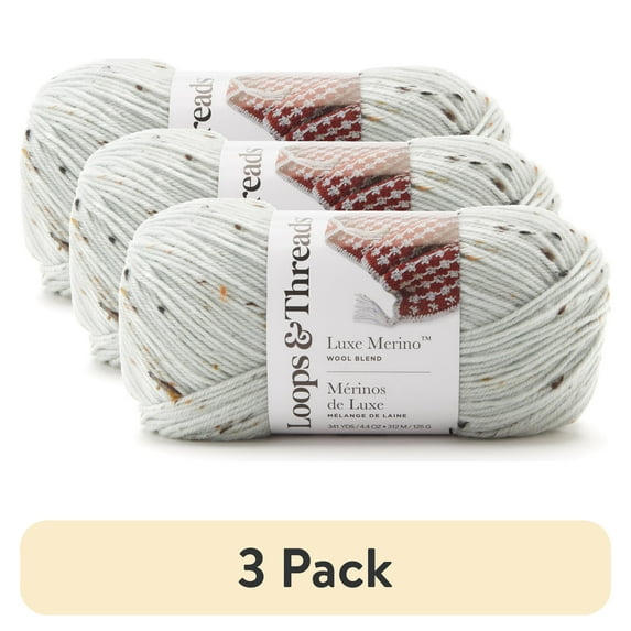 (3 pack) Luxe Merino Tweed Yarn by Loops & Threads - Yarn for Knitting - Crochet - Weaving - and Arts & Crafts - Chalky Blue - Wool Blend - 4.4 oz