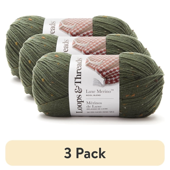 (3 pack) (3 pack) Luxe Merino Tweed Yarn by Loops & Threads - Yarn for Knitting - Crochet - Weaving - and Arts & Crafts - Pine - Wool Blend - 4.4 oz