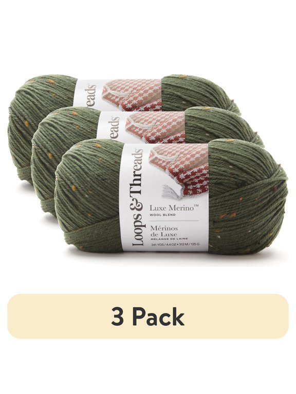 (3 pack) Luxe Merino Tweed Yarn by Loops & Threads - Yarn for Knitting - Crochet - Weaving - and Arts & Crafts - Pine - Wool Blend - 4.4 oz