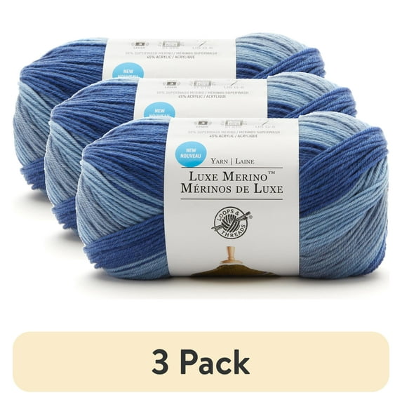 (3 pack) Luxe Merino Yarn by Loops & Threads - Yarn for Knitting - Crochet - Weaving - and Arts & Crafts - Blue - Acrylic Blend - 4.4 oz