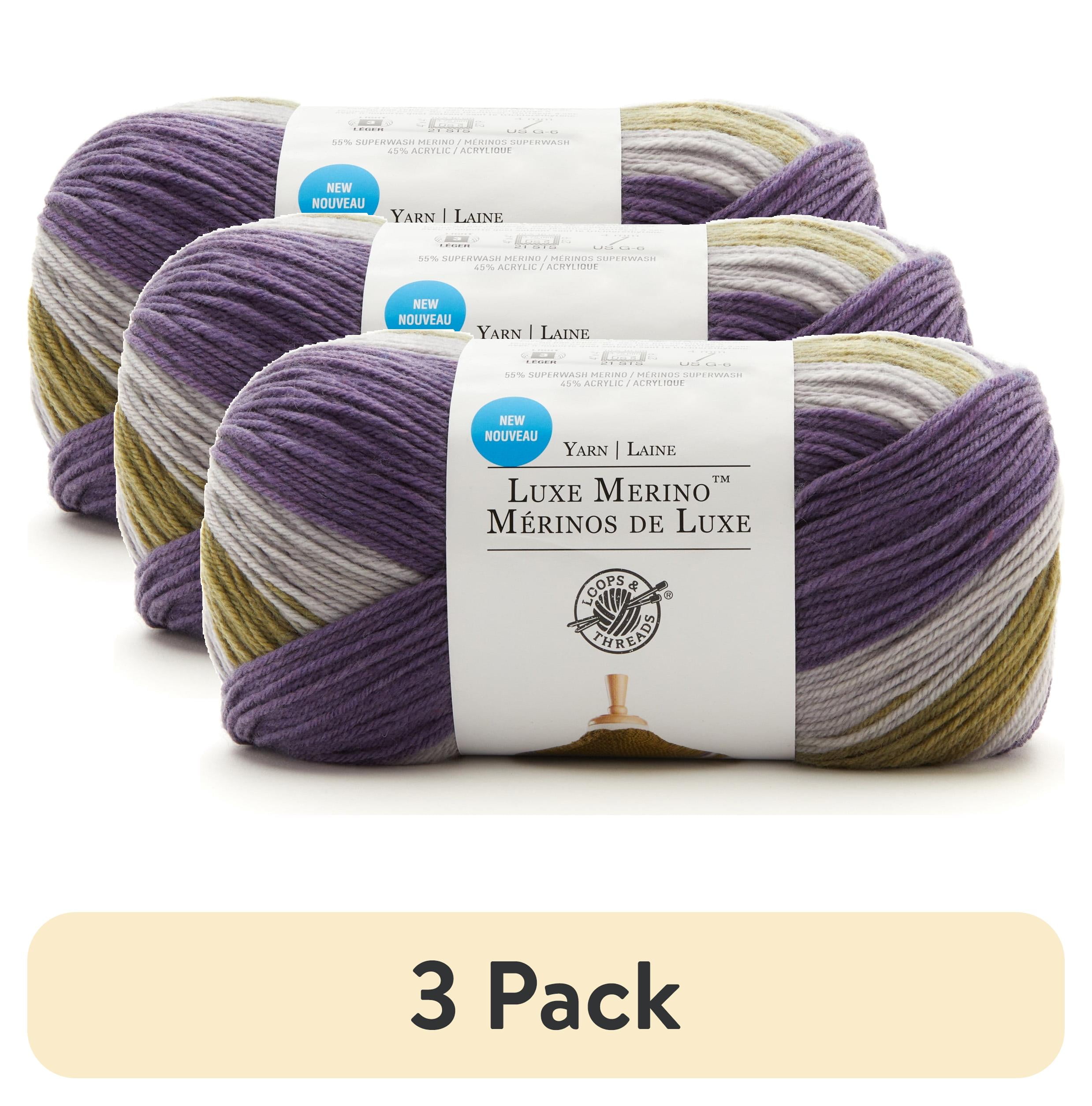 (3 pack) Luxe Merino Yarn by Loops & Threads - Yarn for Knitting - Crochet - Weaving - and Arts & Crafts - Grape - Acrylic Blend - 4.4 oz