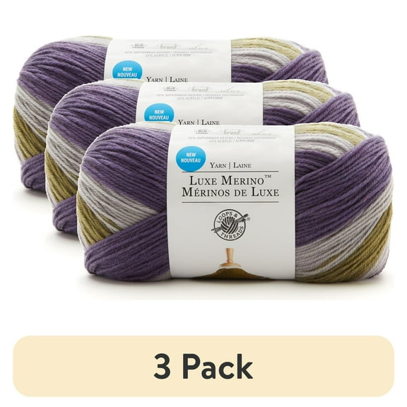 (3 pack) Luxe Merino Yarn by Loops & Threads - Yarn for Knitting - Crochet - Weaving - and Arts & Crafts - Grape - Acrylic Blend - 4.4 oz
