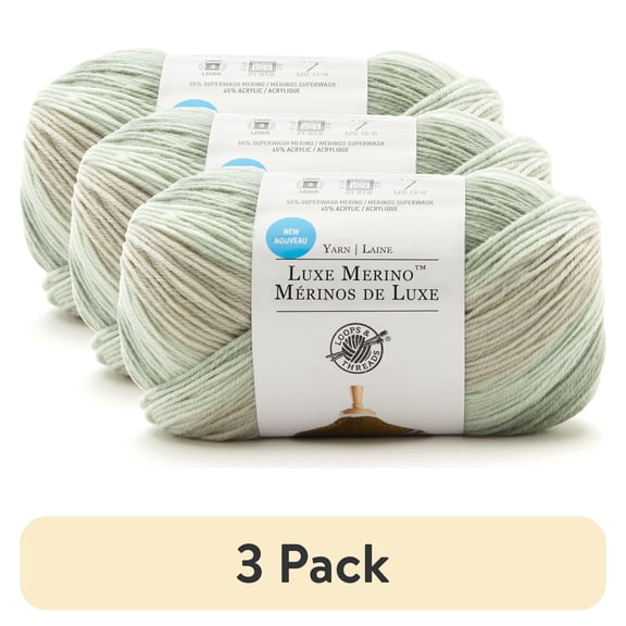 (3 pack) (3 pack) Luxe Merino Yarn by Loops & Threads - Yarn for Knitting - Crochet - Weaving - and Arts & Crafts - Jade - Acrylic Blend - 4.4 oz