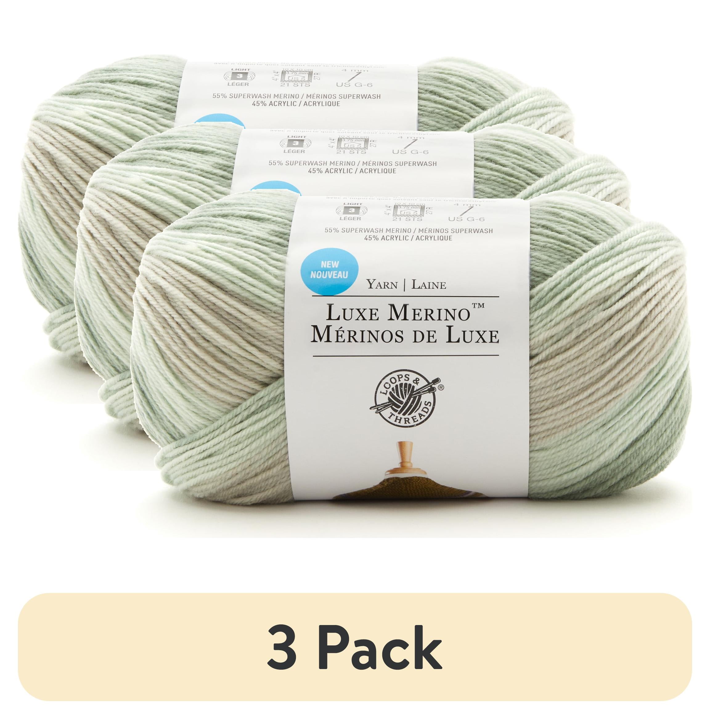 (3 pack) Luxe Merino Yarn by Loops & Threads - Yarn for Knitting - Crochet - Weaving - and Arts & Crafts - Jade - Acrylic Blend - 4.4 oz