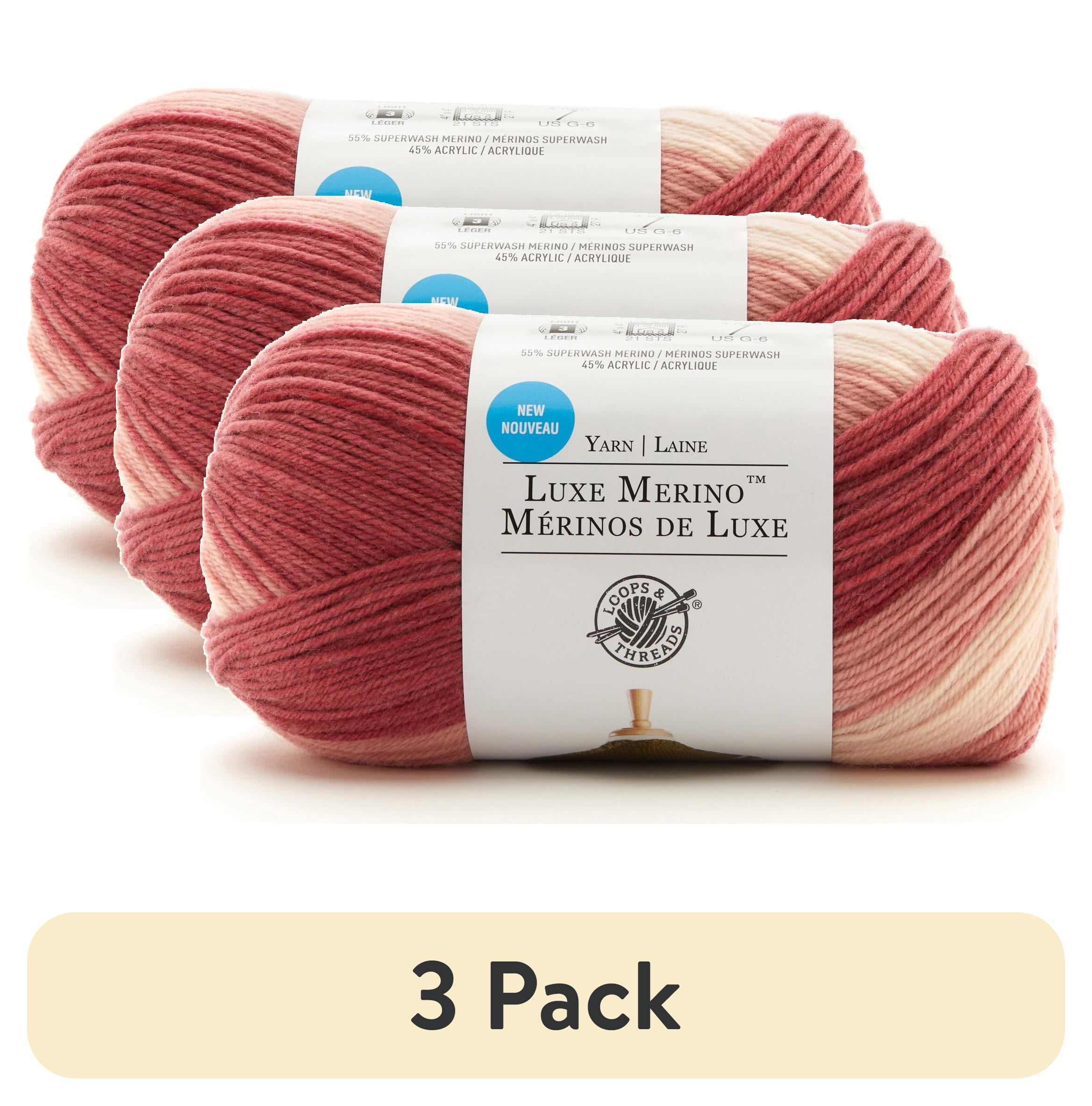 (3 pack) Luxe Merino Yarn by Loops & Threads - Yarn for Knitting - Crochet - Weaving - and Arts & Crafts - Multi - Acrylic Blend - 4.4 oz