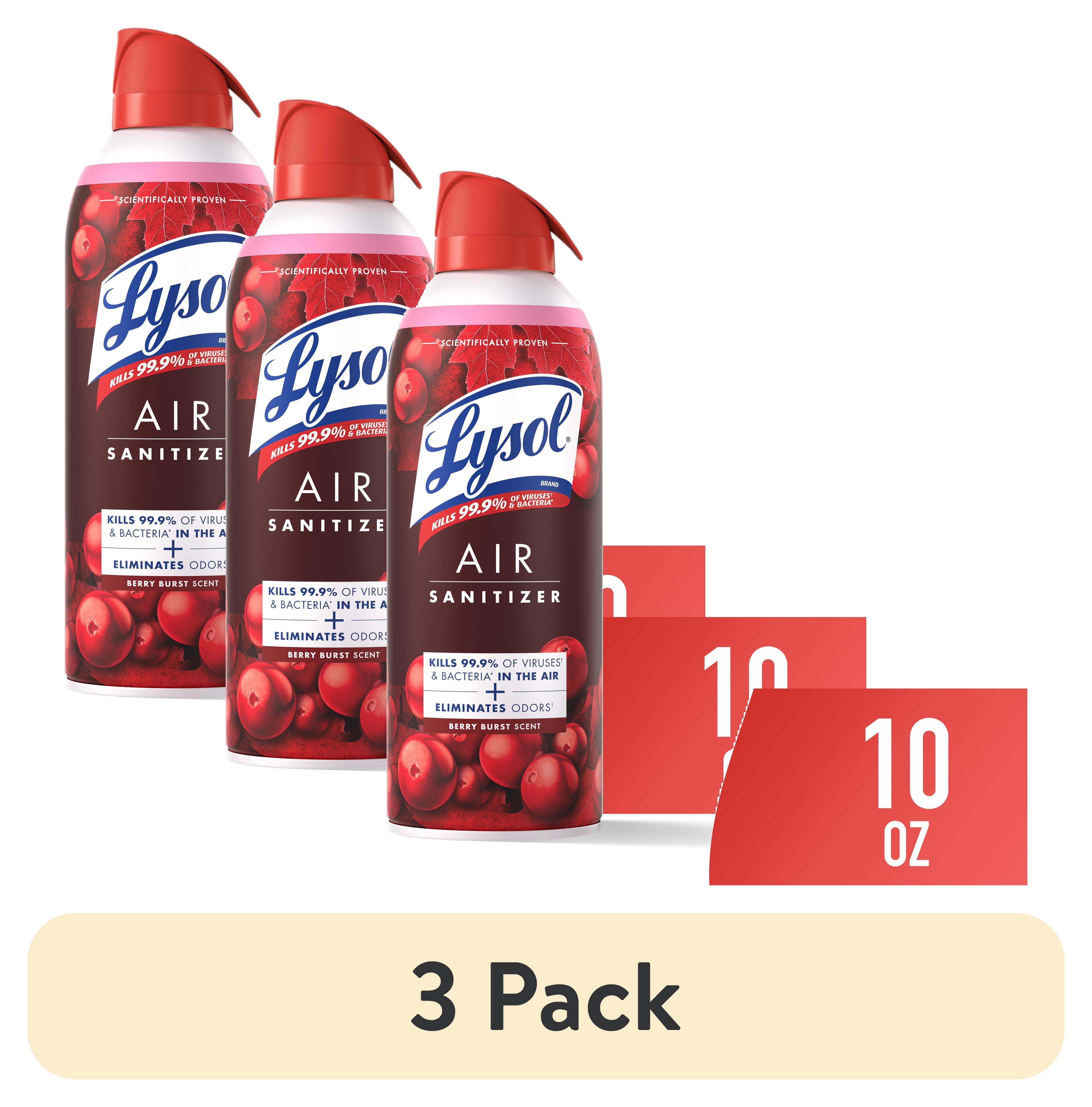 (3 pack) Lysol Air Sanitizer Spray for Air Sanitization and Bacterial Odor Elimination, Air Freshener Alternative, Berry Burst Scent, 10 oz