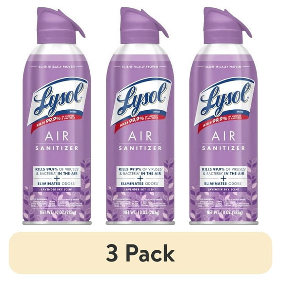 (3 pack) Lysol Air Sanitizer Spray for Air Sanitization and Bacterial Odor Elimination, Air Freshener Alternative, Lavender Sky Scent, 10 oz