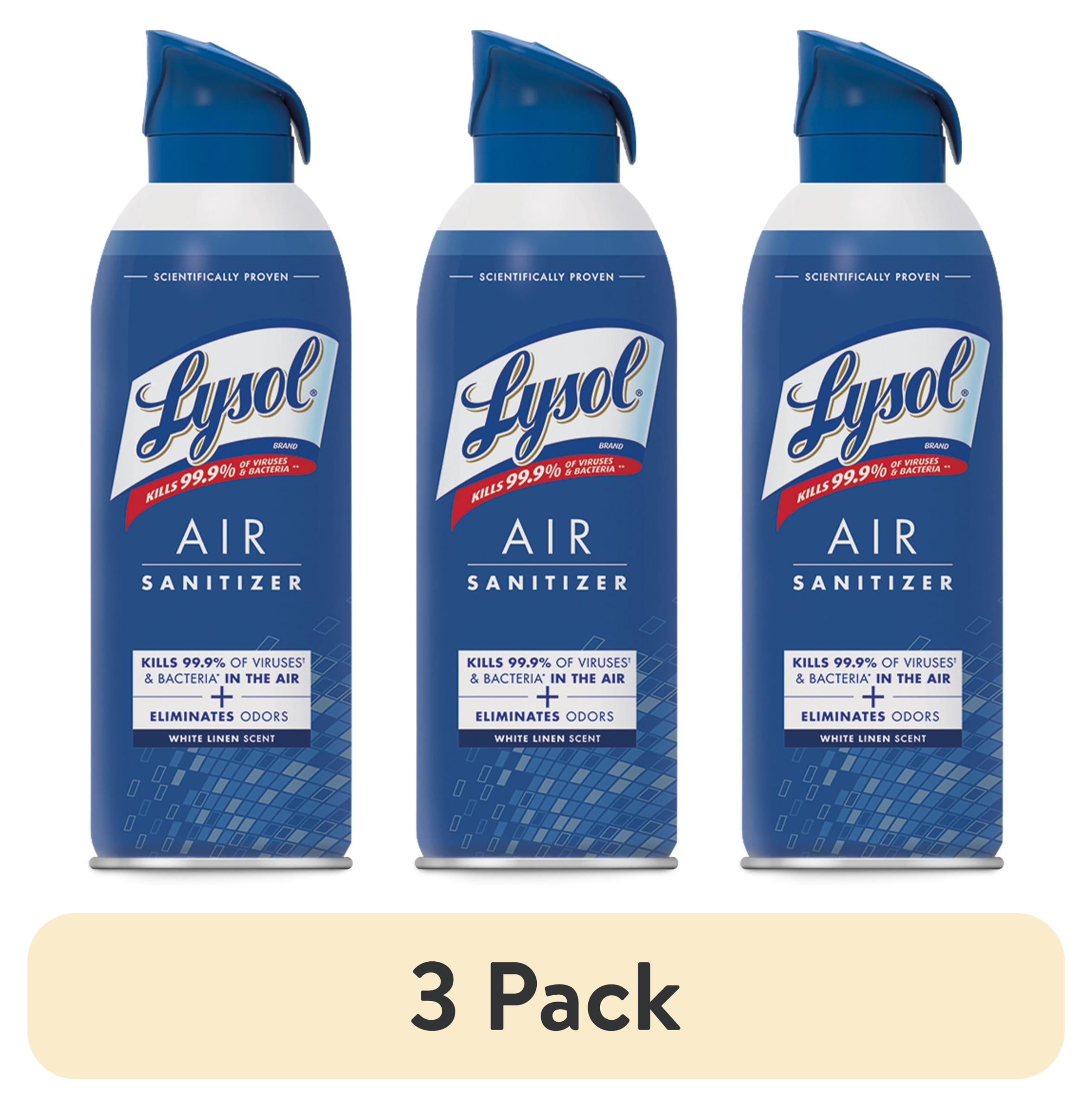(3 pack) Lysol Air Sanitizer Spray for Air Sanitization and Bacterial Odor Elimination, Air Freshener Alternative, White Linen Scent, 10 oz