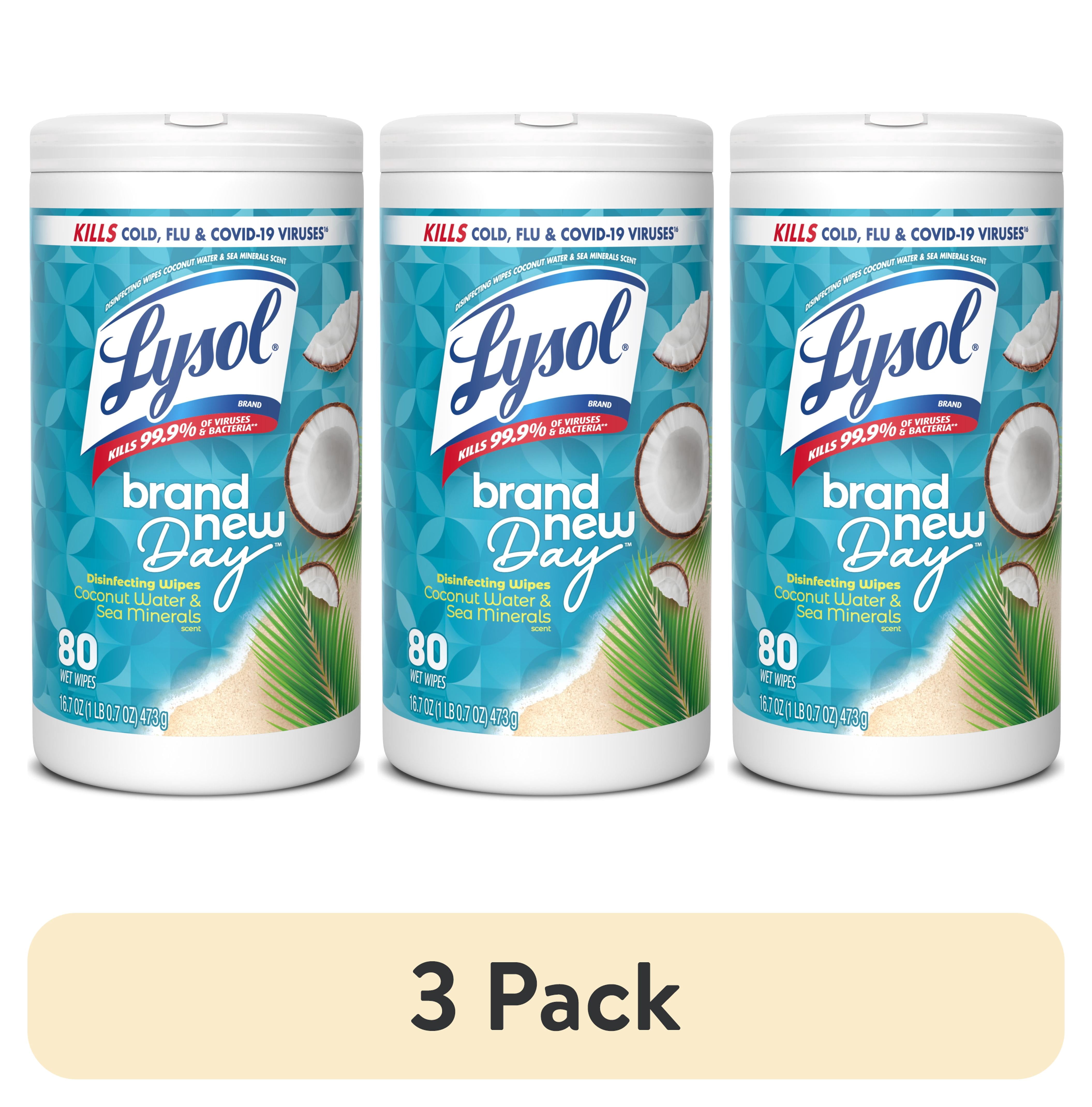 (3 pack) Lysol Disinfecting Wipes, All Purpose Cleaner, Multi Surface Antibacterial Cleaning Wipes, Cleaning Supplies, Coconut & Sea Minerals Scent, 80 Count