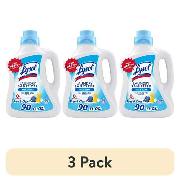 (3 pack) Lysol Laundry Sanitizer Additive Sanitizing Liquid for Clothes and Linens, Unscented, 90 oz