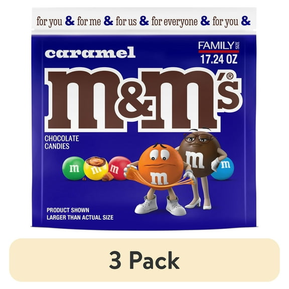 (3 pack) M&M's Caramel Milk Chocolate Candy, Family Size- 17.24 oz Bag