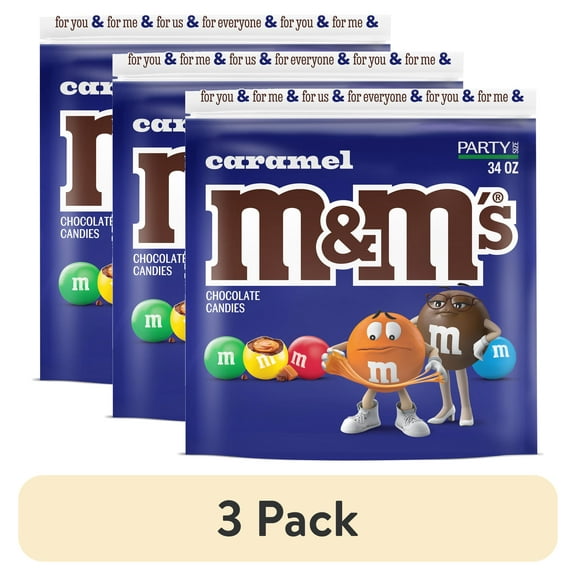 (3 pack) M&M's Caramel Chocolate Movie Night Candy, Party Size, 34 oz Bulk Bag