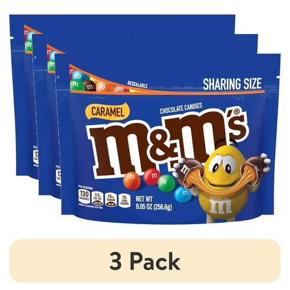 (3 pack) M&M's Caramel Milk Chocolate Candy, Sharing Size - 9.05 oz Bag