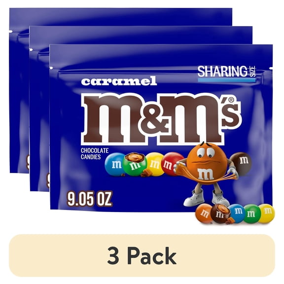 (3 pack) M&M's Caramel Milk Chocolate Candy, Sharing Size - 9.05 oz Bag